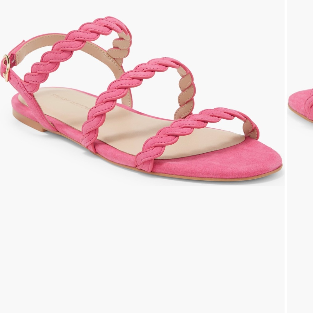 NWT Stuart Weitzman Pink Braided Strap Sandals Size 8 Suede Flat Summer Sandal - Picture 2 of 9